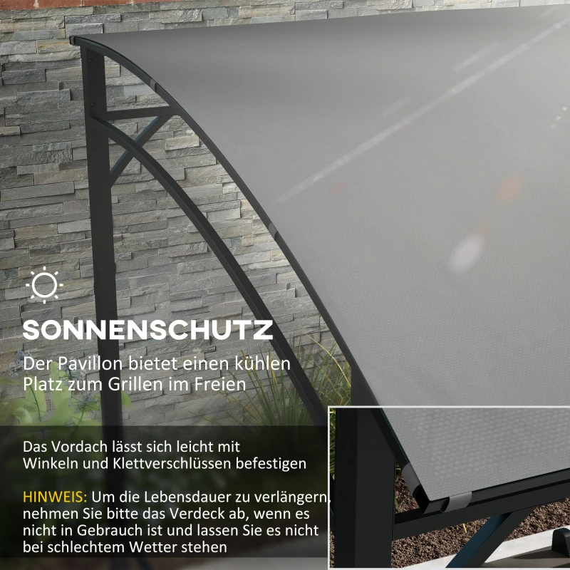Outsunny Pawilon Grillowy, Zadaszenie Odporne na Deszcz z Hakami na Akcesoria, Stalowa Rama, Ciemnoszary, 215 x 150 x 182/220 cm