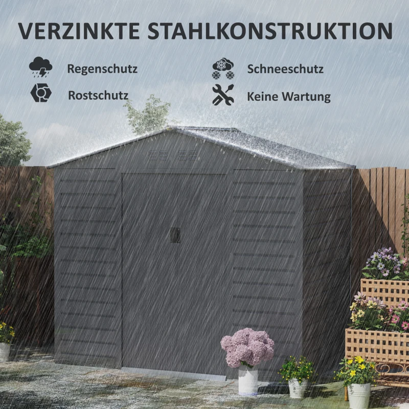 Outsunny 2,1 x 1,3 m Tuinschuur, Gereedschapsschuur van Staal, Afsluitbare Deuren, 4 Ventilatieopeningen, Grijs