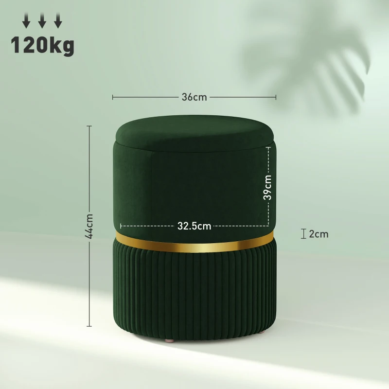 HOMCOM Velvet-Feel Storage Ottoman - Green