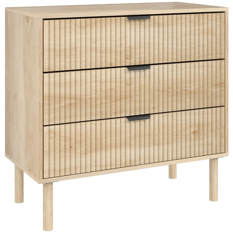 HOMCOM Cómoda de Dormitorio Estilo Nórdico con Cajones Amplios Paneles Acanalados y Tiradores Metálicos 80x40x77,5 cm Roble