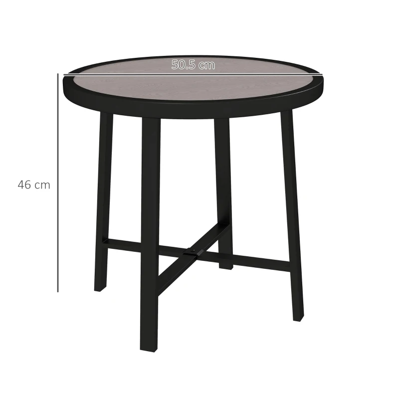 Outsunny Round Small Garden Table, 50.5cm Outdoor Side Table with SPC Tabletop, Metal Frame and Anti-slip Foot Pads for Garden, Balcony, Grey Wood Effect