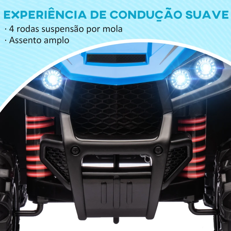 AIYAPLAY Quadriciclo Elétrico para Crianças com Bateria 12V Faróis e Música Carga 30 kg 85x55,5x62 cm Azul