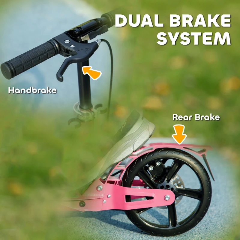 AIYAPLAY Kids Scooter with Four-Level Adjustable Handlebar, Dual Brake System, 200mm Wheels, ABEC-7 Bearings, Pink