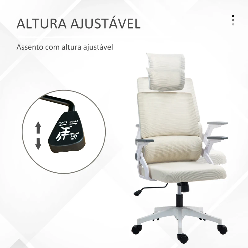 Vinsetto Cadeira de Escritório de Malha Giratória com Altura e Apoio para a Cabeça Ajustáveis 58x61x102-119 cm Bege