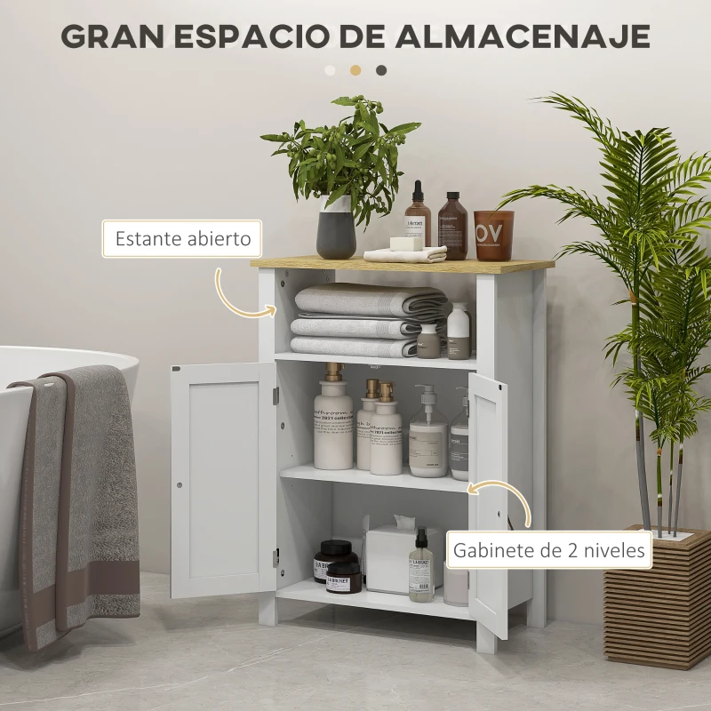kleankin Mueble Bajo para Baño con Almacenaje Armario de Puertas y Estante Ajustable para Aseo o Baño Moderno 60x30x80,5cm Blanco