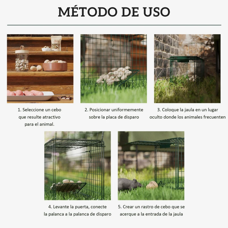 Outsunny Trampa para Animales Vivos 100x24x30 cm con 2 Puertas y Marco de Acero para Interior y Exterior Verde