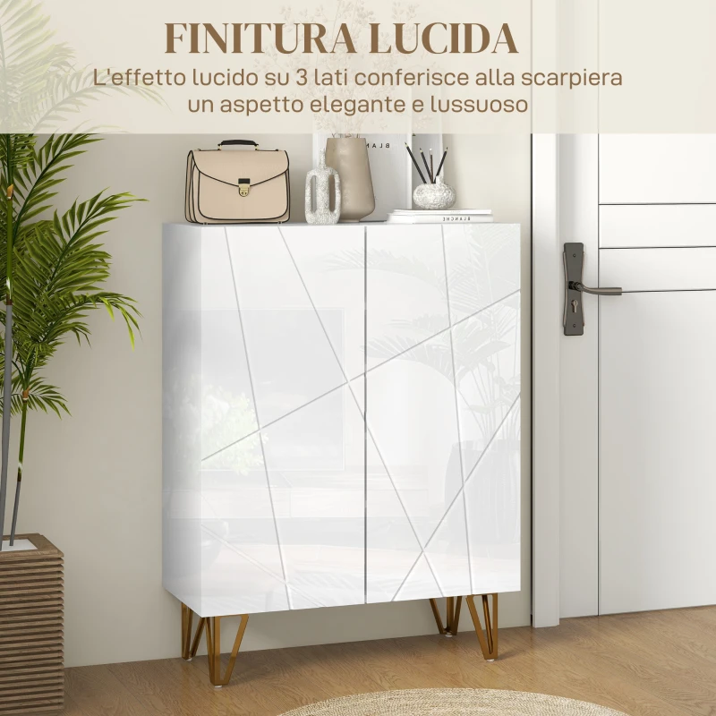 HOMCOM Scarpiera Moderna per 15-20 Paia di Scarpe, Ripiani Regolabili e Chiusura Ammortizzata, 72x31.5x95 cm, Bianco