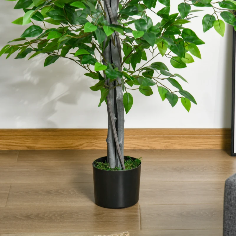 HOMCOM Sztuczne Drzewo Ficus, Realistyczny Wygląd, Donica Cementowa, 135 cm, Łatwe w Utrzymaniu, Plastik, Zielony