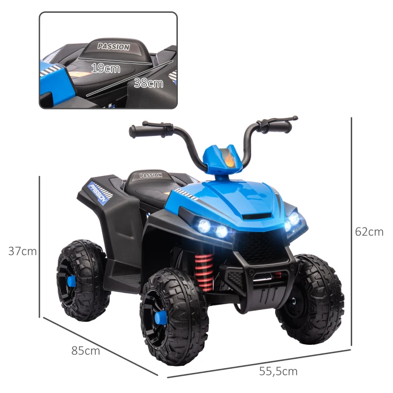 AIYAPLAY Quadriciclo Elétrico para Crianças com Bateria 12V Faróis e Música Carga 30 kg 85x55,5x62 cm Azul