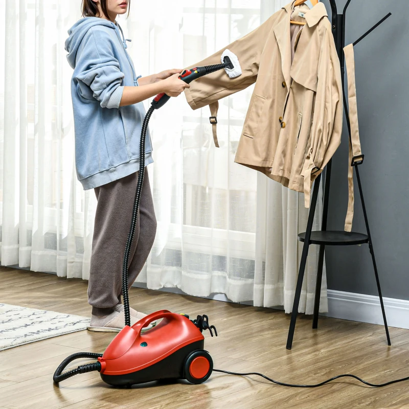 HOMCOM Nettoyeur vapeur 4 bar puissance 2000W avec réservoir d'eau 2L, surface 150 m², 16 accessoires, rouge