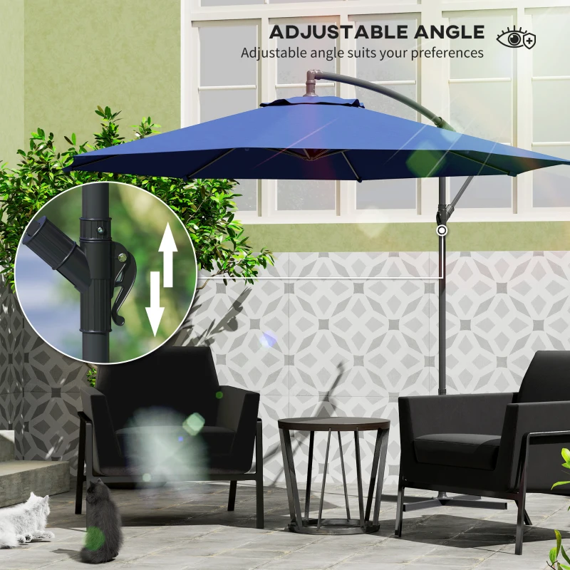 Outsunny 2.45m Overhanging Cantilever Parasol, with Cross Base - Blue