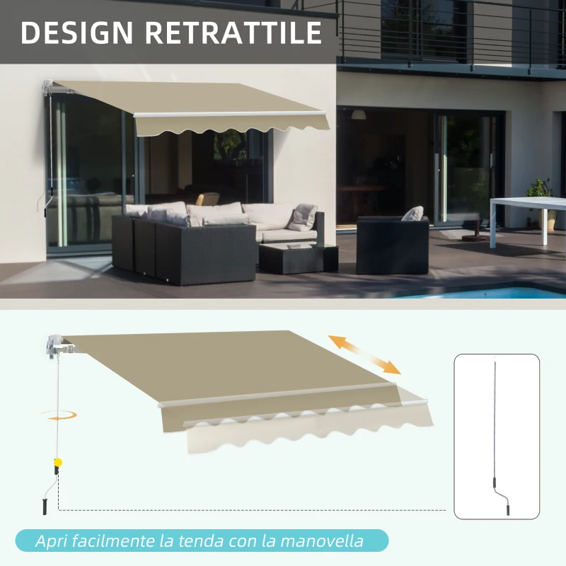 Outsunny Tenda da Sole 2.5x2 m con Braccio Avvolgibile, Tenda Parasole da Esterno a Manovella in Alluminio e Tessuto Poliestere, 280 g/㎡, UV50+, Cachi