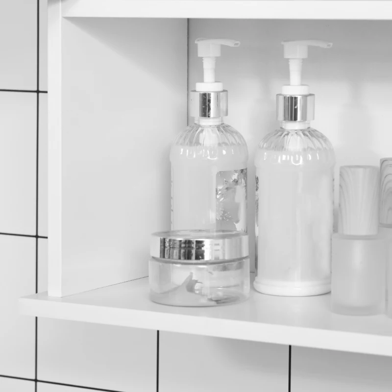 kleankin Armario de Pared para Baño Multiusos con Estante Ajustable Puertas de Listones y Compartimento 60x20x70 cm Blanco