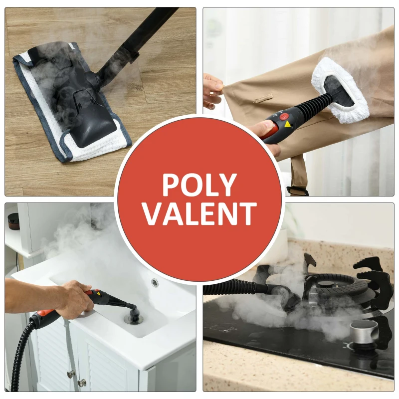 HOMCOM Nettoyeur vapeur 4 bar puissance 2000W avec réservoir d'eau 2L, surface 150 m², 16 accessoires, rouge