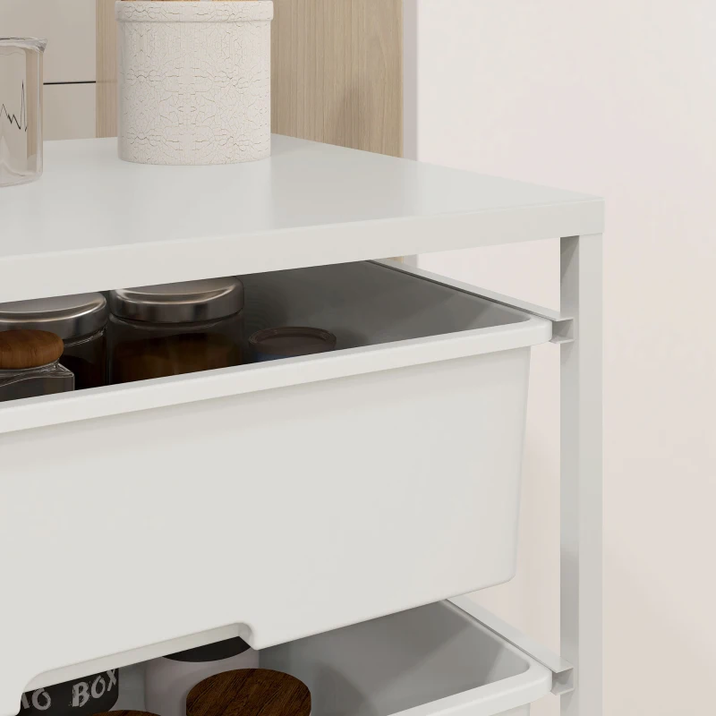 HOMCOM Carrello Multiuso con 3 Cestini Estraibili e Ruote per Cucina e Ufficio in Acciaio e PP, Bianco