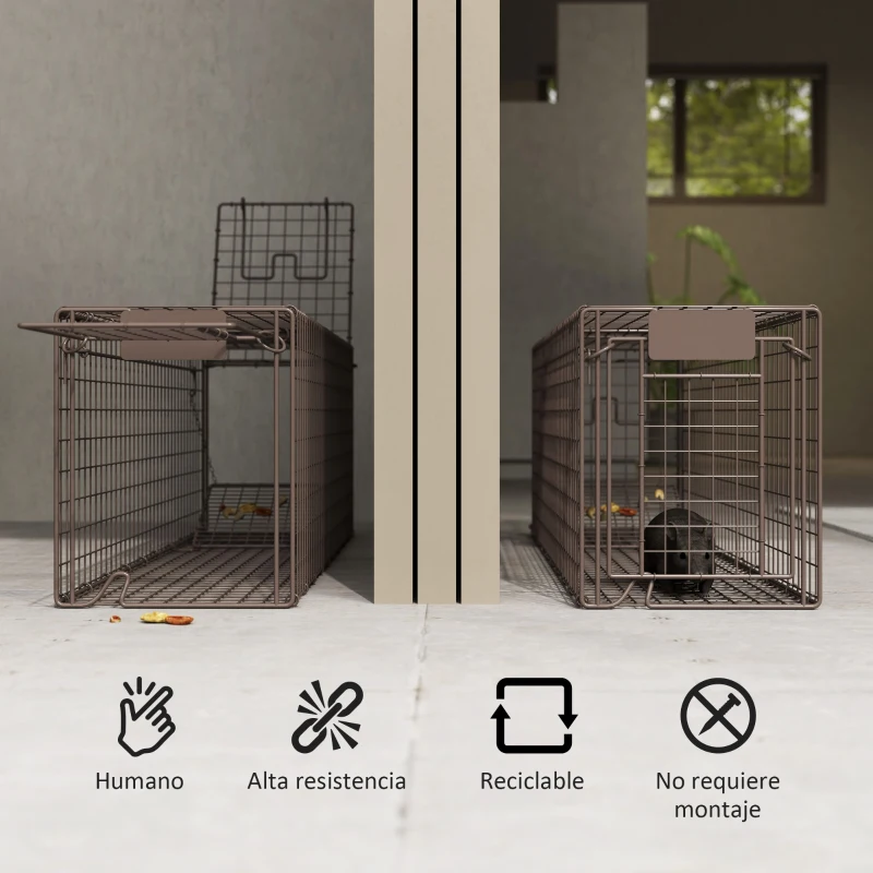 Outsunny Trampa para Animales Vivos 100x24x30 cm con 2 Puertas y Marco de Acero para Interior y Exterior Marrón