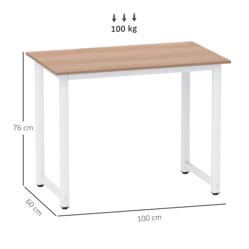 HOMCOM Computer Desk, Writing Table, 100 x 60 x 76cm Workstation for Home Office, Study with Metal Frame, Simple Assembly, White