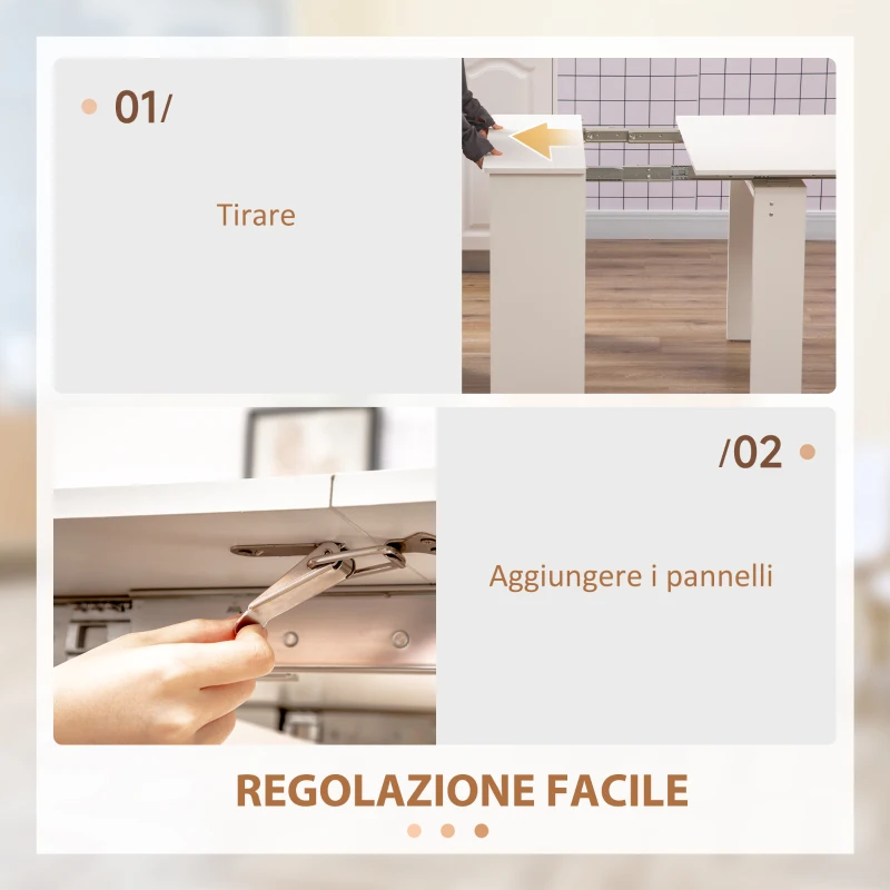 HOMCOM Tavolo Pieghevole da Pranzo max 6 Persone per Spazi Limitati, in Truciolato e Acciaio, 180x85x75 cm, Bianco