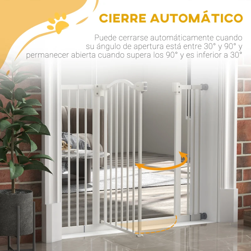 PawHut Puerta para Perros con Ancho Ajustable 76-104 cm Barrera de Seguridad para Perros con 2 Extensiones Blanco