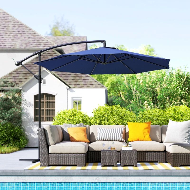 Outsunny 2.45m Overhanging Cantilever Parasol, with Cross Base - Blue