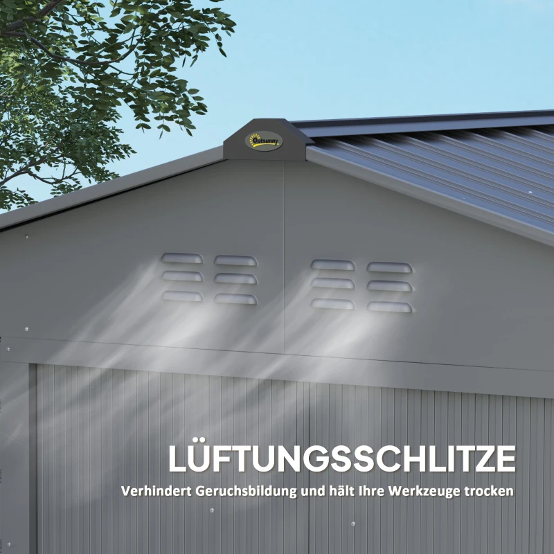 Outsunny 2,1 x 1,3 m Tuinschuur, Gereedschapsschuur van Staal, Afsluitbare Deuren, 4 Ventilatieopeningen, Grijs