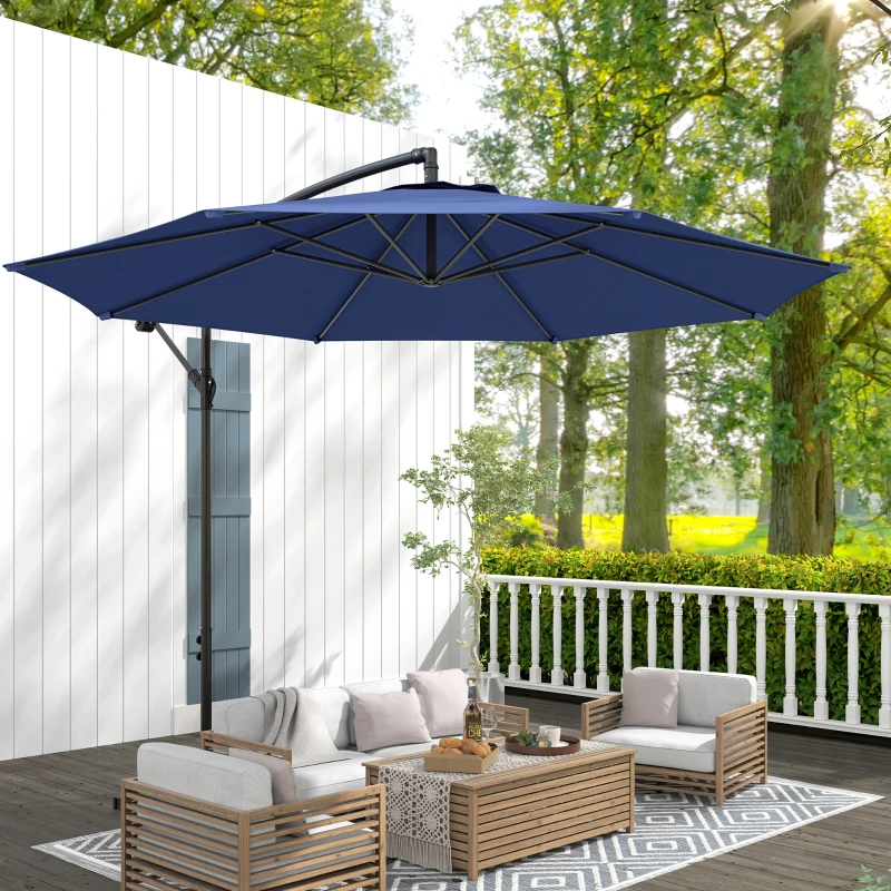 Outsunny 2.45m Overhanging Cantilever Parasol, with Cross Base - Blue