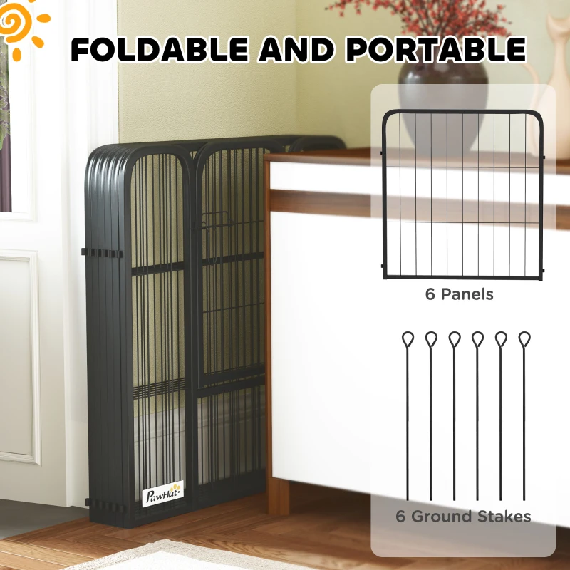 PawHut Six-Panel Dog Playpen with Door, for Small Dogs, Indoors, Outdoors, 60cm Tall, Black