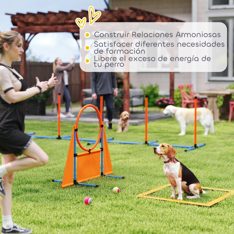 PawHut Kit de Agilidad para Perros Agility de 6 Piezas para Mascotas con Saltos Slalom Caja de Pausa Silbato y Pelotas