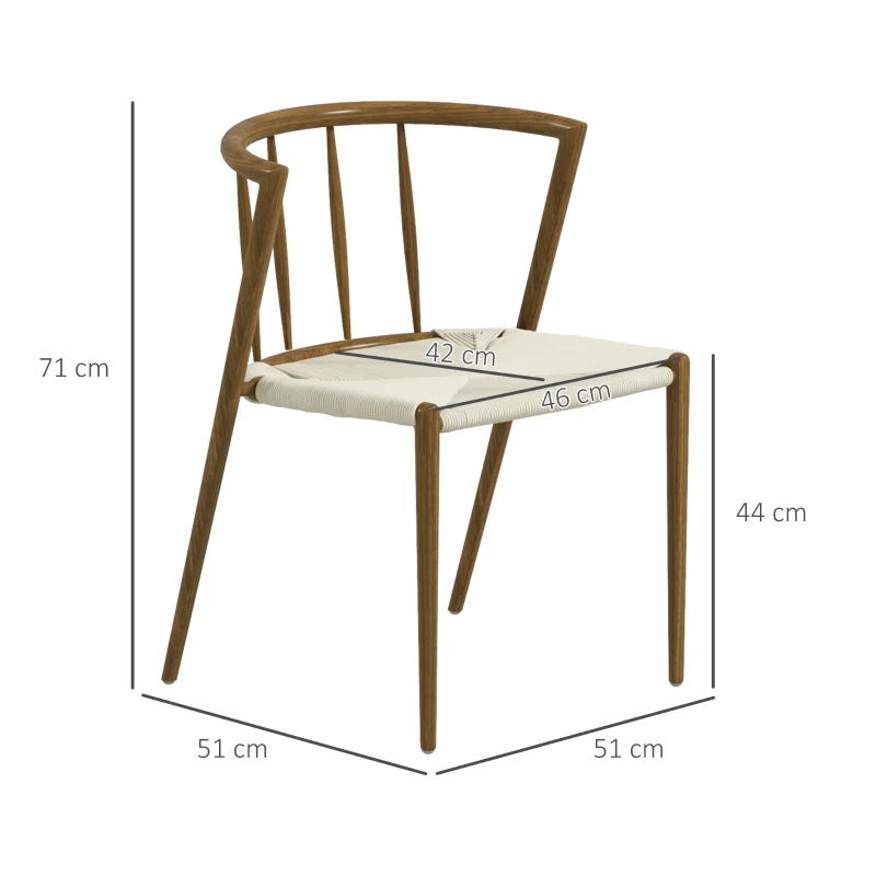 HOMCOM Conjunto de 4 Cadeiras de Sala de Estar com Assento em Corda de Papel Empilháveis Estilo Rústico 51x51x71 cm Carvalho