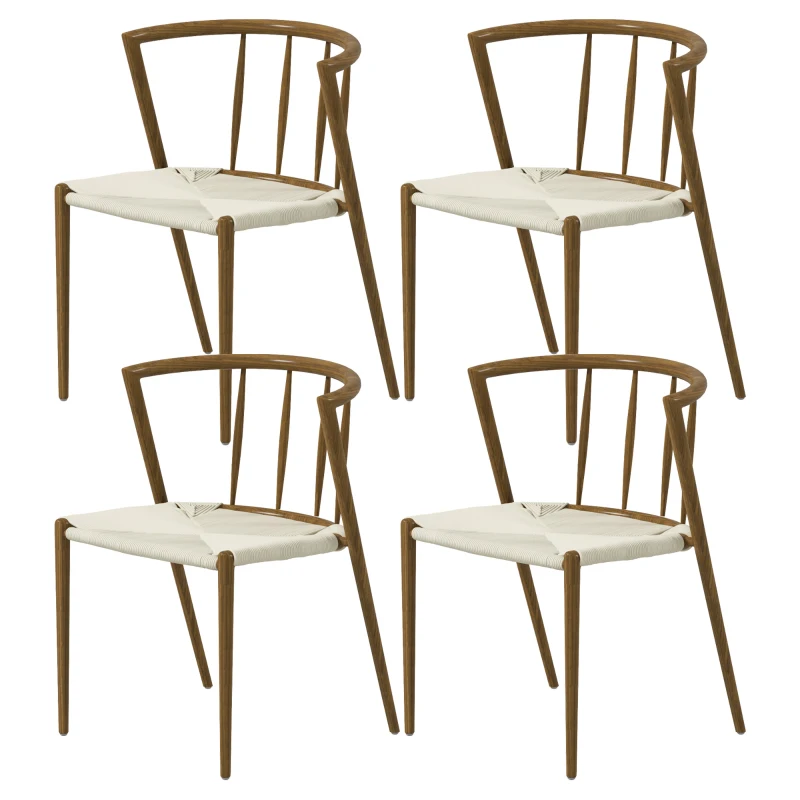 HOMCOM Conjunto de 4 Cadeiras de Sala de Estar com Assento em Corda de Papel Empilháveis Estilo Rústico 51x51x71 cm Carvalho