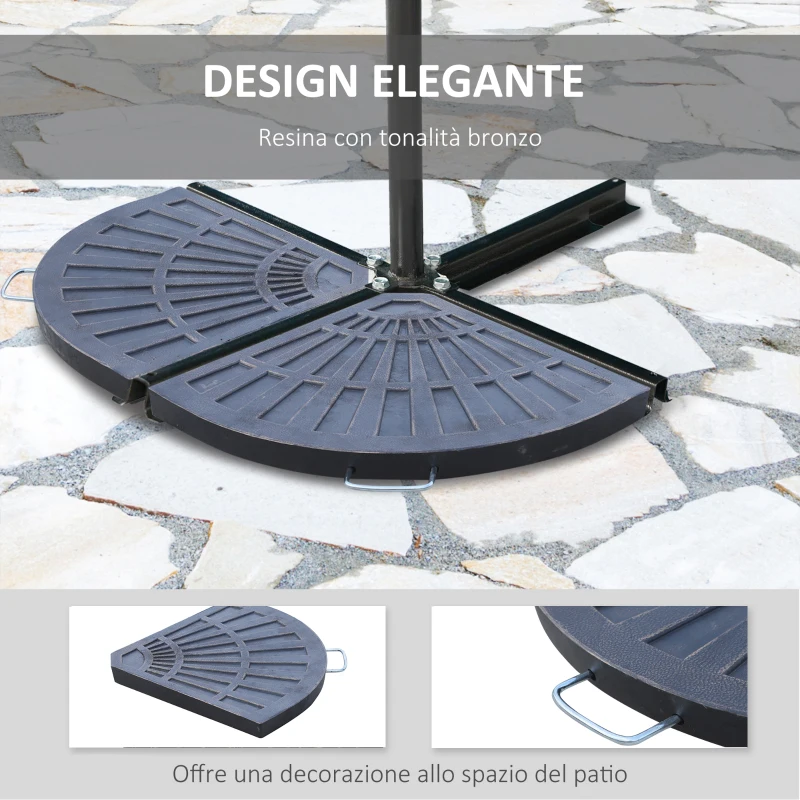 Outsunny Set 2 Pesi per Ombrellone a Base a Croce da 28 kg con Design a Ventaglio, in Colofonia, 66x47x4.2 cm, Bronzo