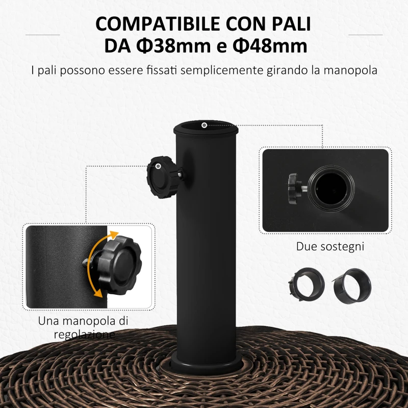 Outsunny Base per Ombrellone da Giardino Rotonda a 4 Ruote con Freni, in Acciaio e Resina, Ø52x41 cm, Bronzo e Nero