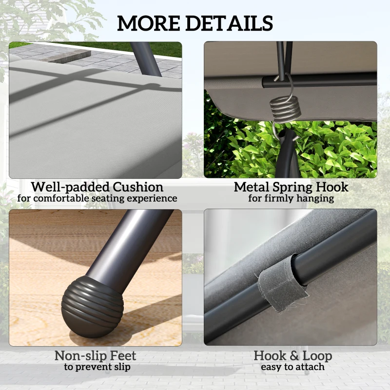 Outsunny Outdoor 2-in-1 Swing Chair Lounger 3 Seater Garden Swing Seat Bed Convertible Tilt Canopy W/ Cushion, Light Grey