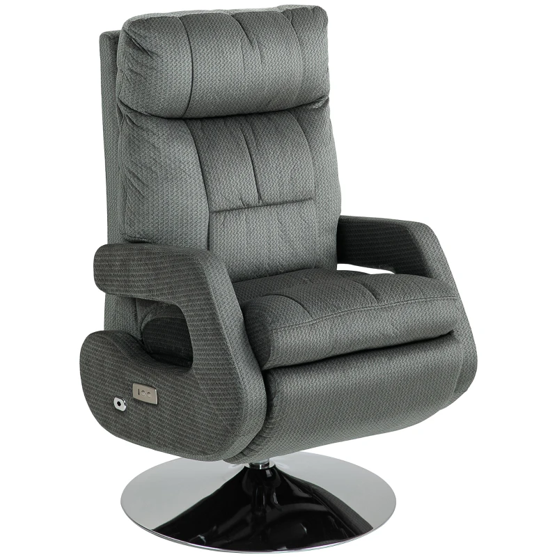 HOMCOM Recliner Fauteuil, Elektrische Zetel met USB-Poort en Voetensteun, Fluweel Look, Draaibaar, Verstelbaar, Grijs