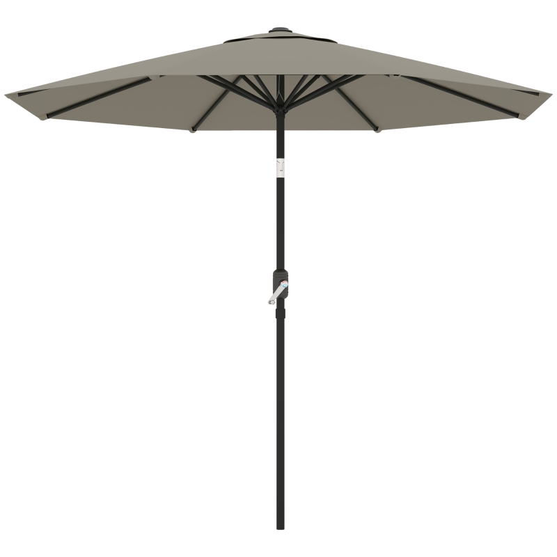 Outsunny 2.6M Garden Parasol Umbrella with Tilt and Crank, Outdoor Sun Parasol Sunshade Shelter with Aluminium Frame, Light Grey