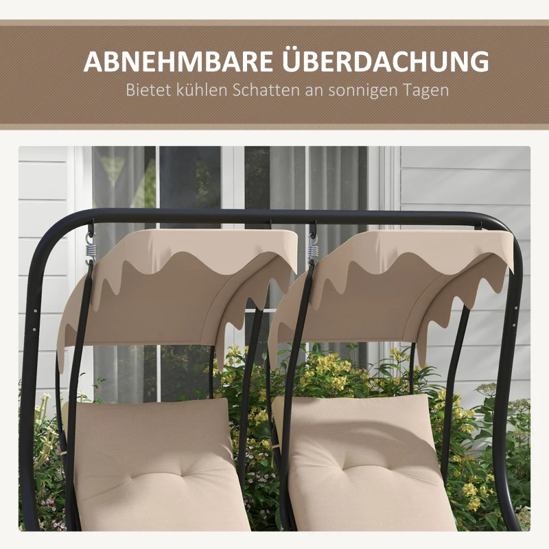 Outsunny Hollywoodschaukel Gartenschaukel, wetterbeständig,2 getrennte Size, 2 Getränkehalter, 170 cm x 136 cm x 170 cm, Beige