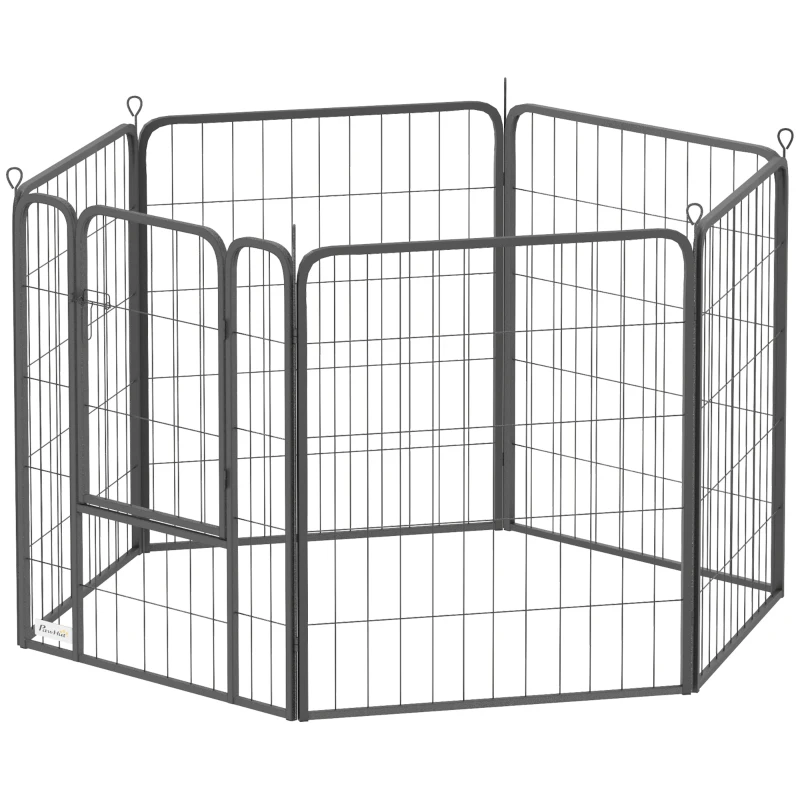 PawHut Six-Panel Dog Playpen with Door, for Medium Dogs, Indoors, Outdoors, 80cm Tall, Black