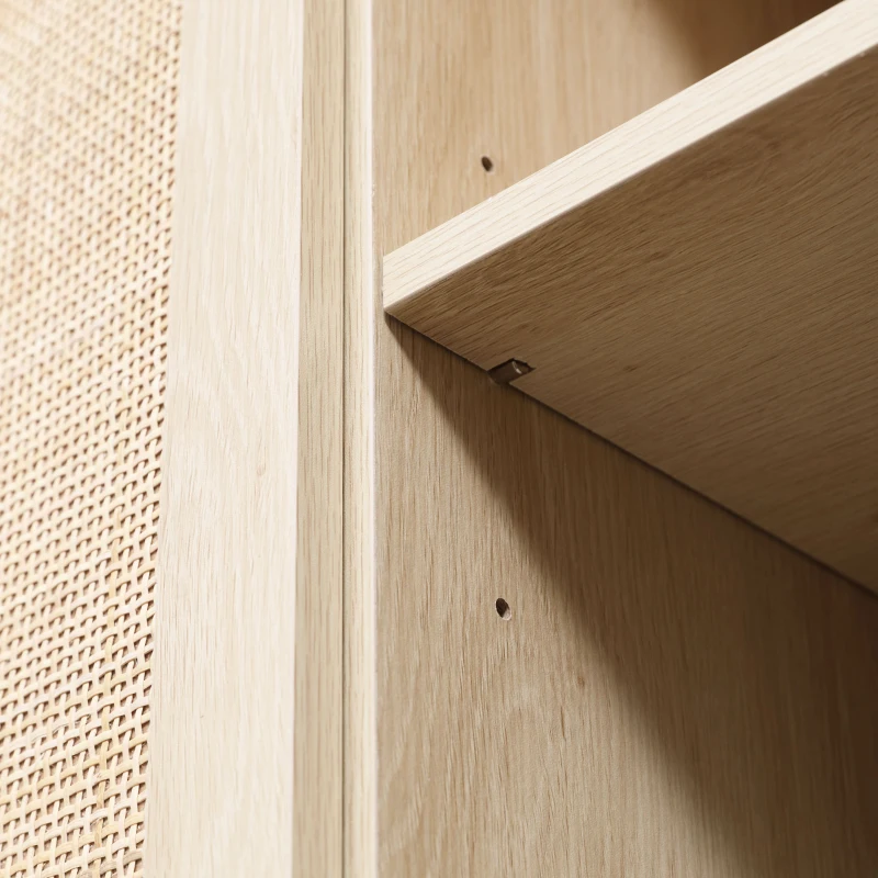 HOMCOM Buffet Meuble de Rangement Placard 3 Portes avec étagère réglable Effet cannage Style bohème - 136 x 41 x 70 cm