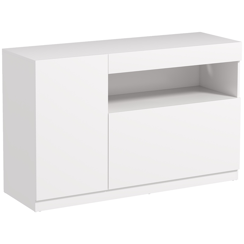 HOMCOM Credenza Moderna Bassa con Ante Ammortizzate e Apertura a Pressione, Ripiani Regolabili, Bianco