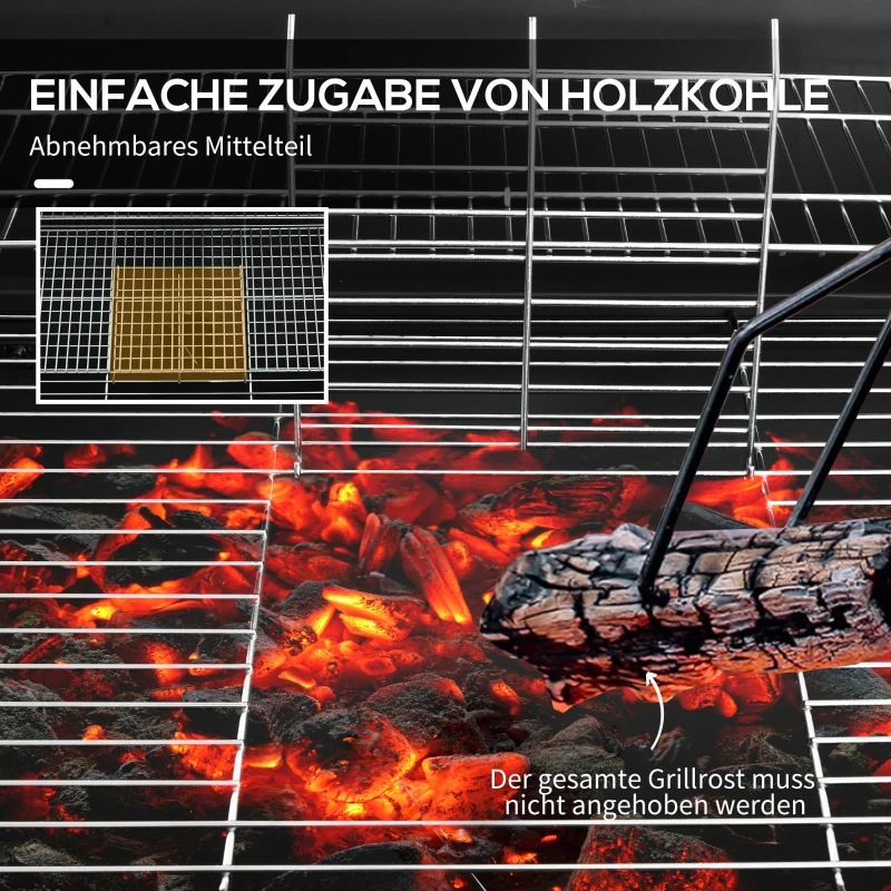 Outsunny Holzkohlegrill aus Metall BBQ Smoker mit Deckel Thermometer Räder Grillwagen 95x71,5x102 cm Schwarz