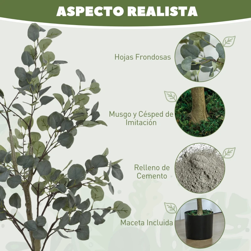 HOMCOM Planta Artificial Decorativa de 120 cm Eucaliptus Sintético con 230 Hojas en Maceta para Interior Verde