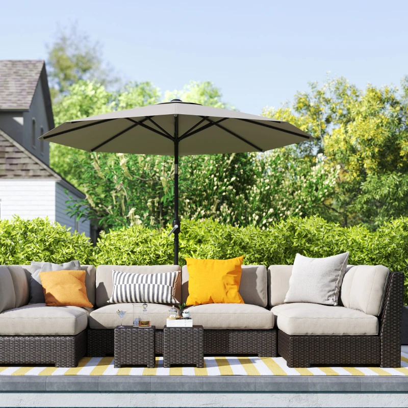 Outsunny 2.6M Garden Parasol Umbrella with Tilt and Crank, Outdoor Sun Parasol Sunshade Shelter with Aluminium Frame, Light Grey