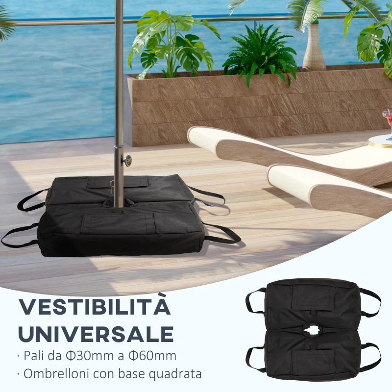 Outsunny Base per Ombrellone a Sacco Riempibile con 50 kg di Sabbia,  in Plastica e tessuto Oxford, 50x25x18 cm, Nero