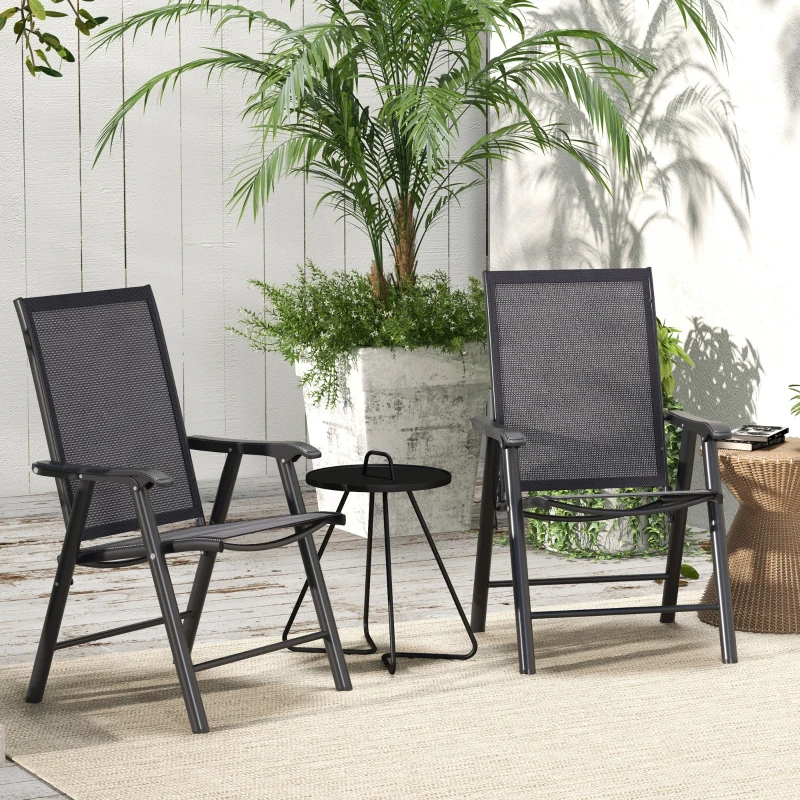 Outsunny Conjunto de 2 Sillas de Camping Plegables con Reposabrazos para Jardín Terraza Carga 110 kg 58x64x94 cm Gris Oscuro