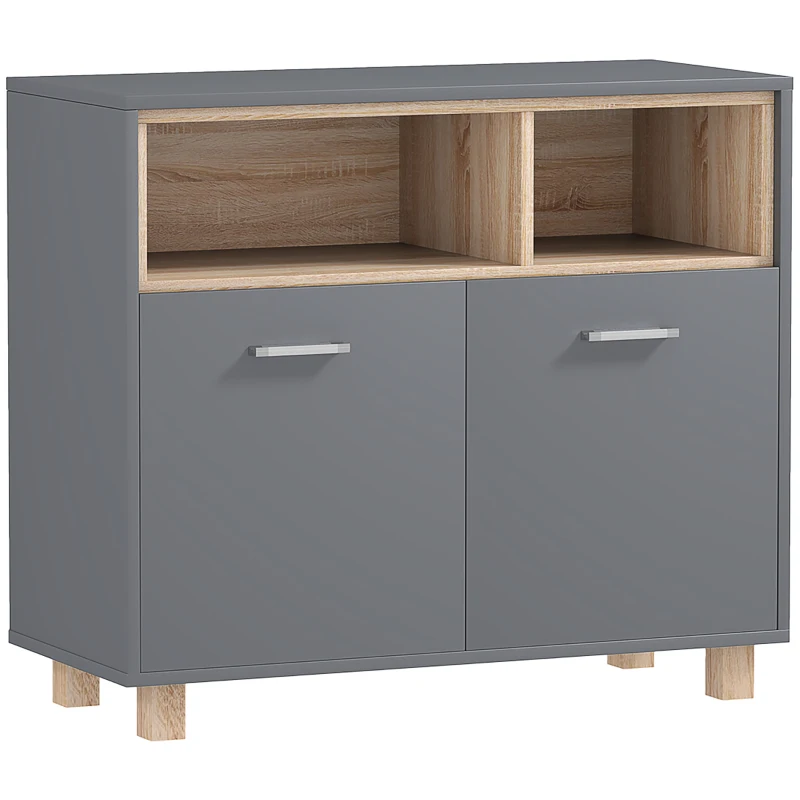 HOMCOM Mobilier de Baie cu Rafturi Deschise și Dulăpior cu 2 Uși, Dulap de Baie Spațios cu Mânere, 80x35x70 cm, Gri(m-10)