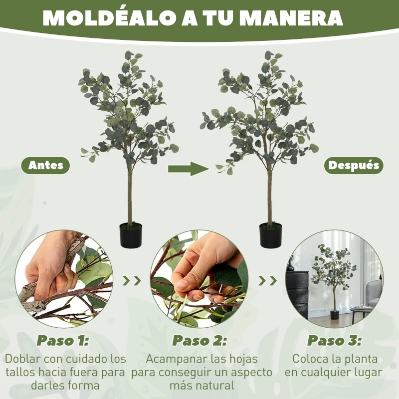 HOMCOM Planta Artificial Decorativa de 120 cm Eucaliptus Sintético con 230 Hojas en Maceta para Interior Verde