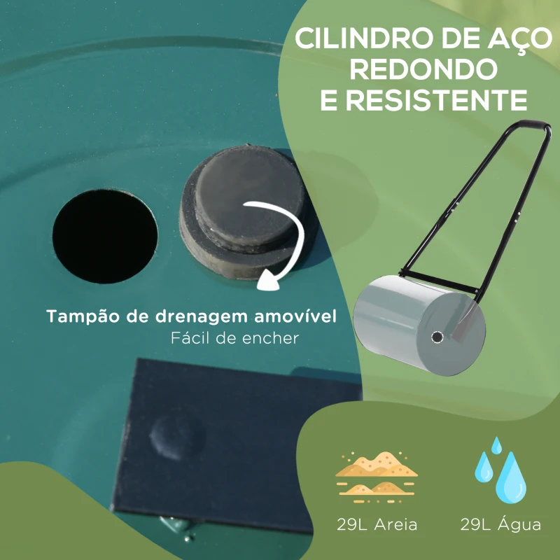 Outsunny Rolo de Relva Largo 50 cm Ø30cm  Rolo de Relva de 30L Preenchido com Areia ou Água com Pega em U 102x50x30 cm Verde