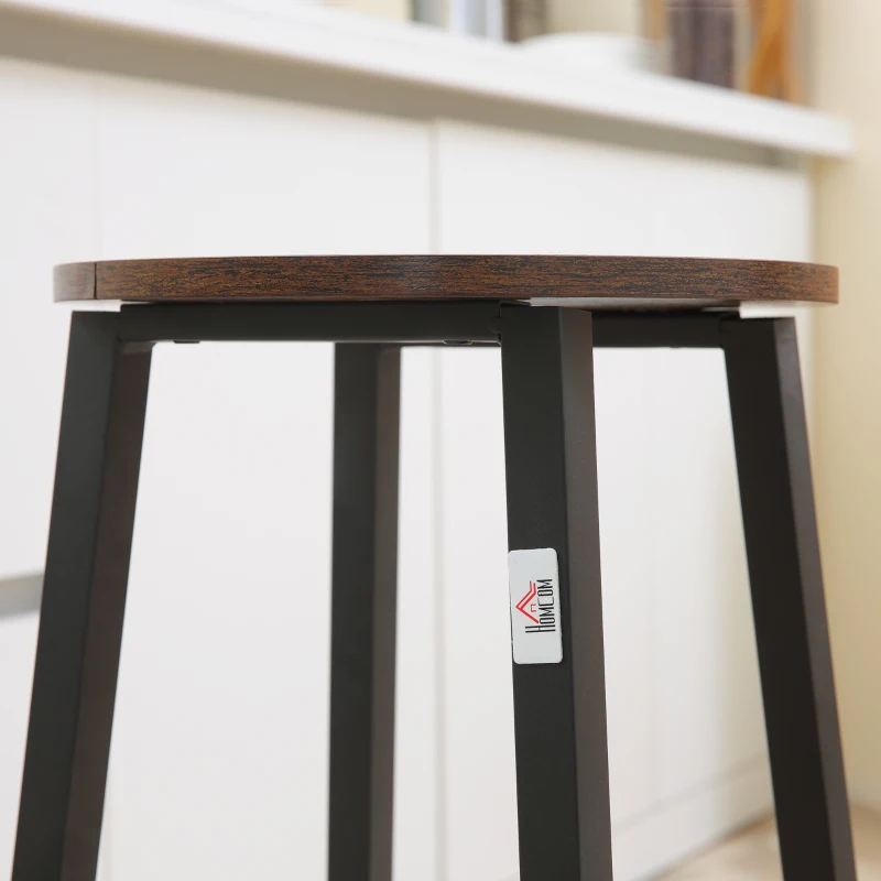 HOMCOM Conjunto de 4 Bancos Altos de Cozinha Bancos de Bar com Pés de Aço e Apoio para os Pés 32,5x32,5x65 cm Preto e Madeira