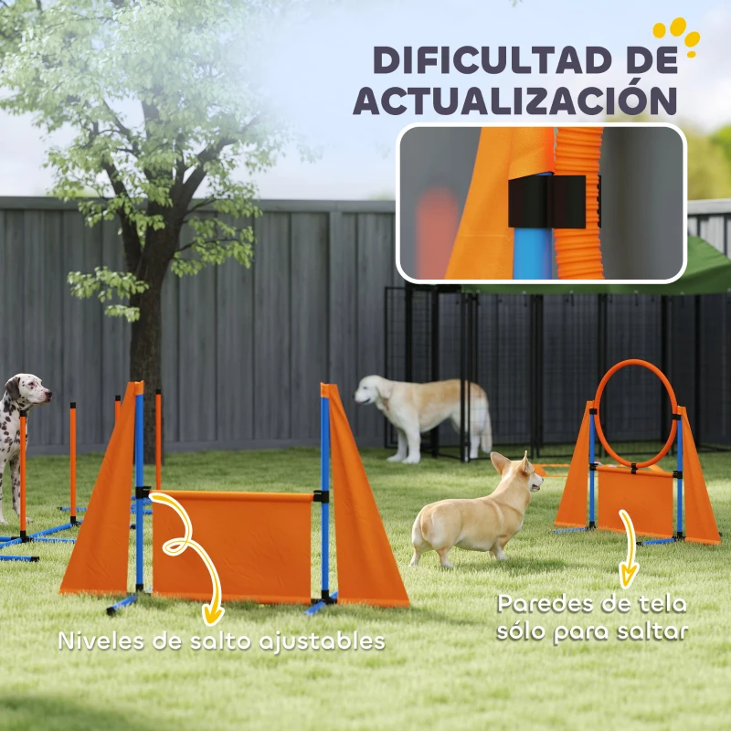 PawHut Kit de Agilidad para Perros Agility de 6 Piezas para Mascotas con Saltos Slalom Caja de Pausa Silbato y Pelotas