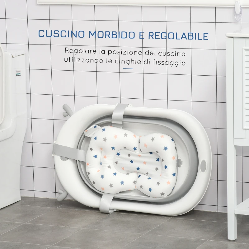 HOMCOM Vaschetta Bagnetto Pieghevole per Bambini 0-3 Anni con Indicatore di Temperatura e Cuscino, 81.5x50.5x23.5cm, Bianco